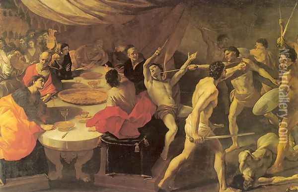Banquet with a Gladiatorial Contest 1637-38 Oil Painting - Giovanni Lanfranco