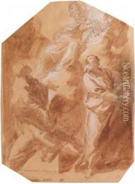 Madonna E Due Santi Oil Painting - Giuseppe Bazzani