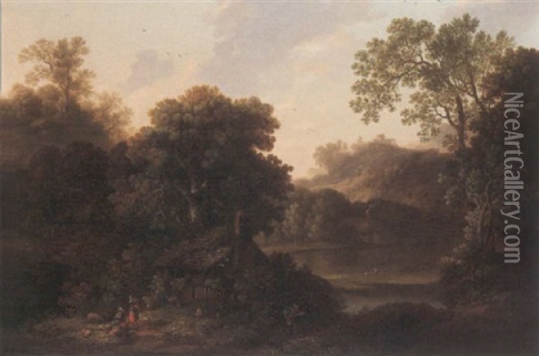 Rustic Figures In A Landscape Oil Painting - John Smith the Younger
