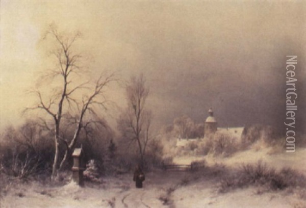 Winter Landscape With Cloister Oil Painting - Sophus Jacobsen