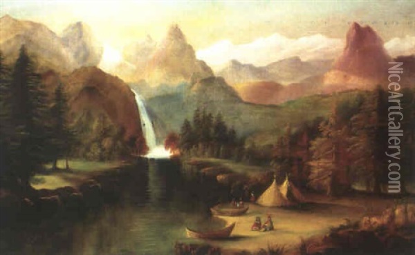 Bridal Veil Falls, Yosemite Oil Painting - Edmund C. Coates