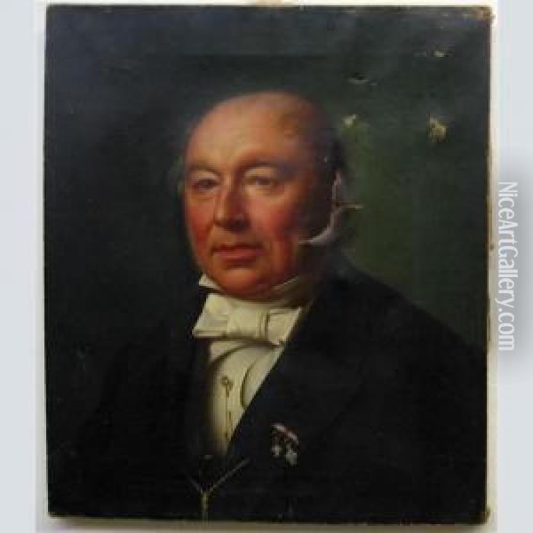 Portrait Of A Gentleman Decorated With Medals Oil Painting - Anton Laurids J. Dorph