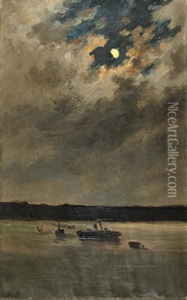 Marine Au Clair De Lune Oil Painting - Emile Renouf