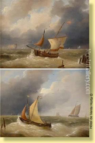 Pecheurs Fuyant L'orage Oil Painting - Louis Verboeckhoven