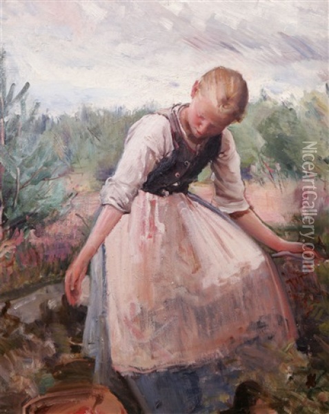 Flicka Vid Ang Oil Painting - Axel Henrik Kulle