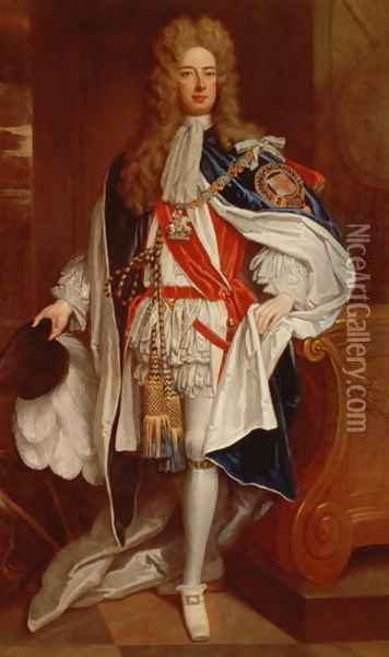 The Duke of Marlborough in Garter Robes Oil Painting - Sir Godfrey Kneller