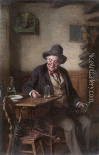 Alter Geigenspieler Bei Einem Glas Wein In Der Schanke Oil Painting - Hermann Kern
