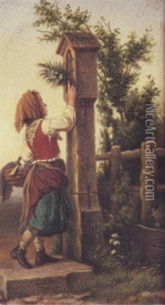 Jeune Fille Devant Une Chapelle Oil Painting - Johann Georg Meyer von Bremen