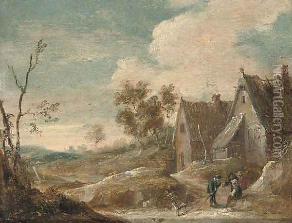 A village landscape with peasants conversing Oil Painting - David The Younger Teniers