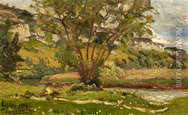 Landschaftsstudie Bei Eysins Oil Painting - Louis Alexandre Cabie