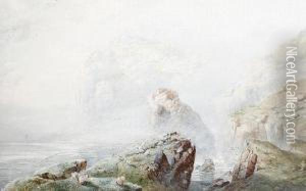 A Rocky Coastline In Wales Oil Painting - George Clarkson Stanfield