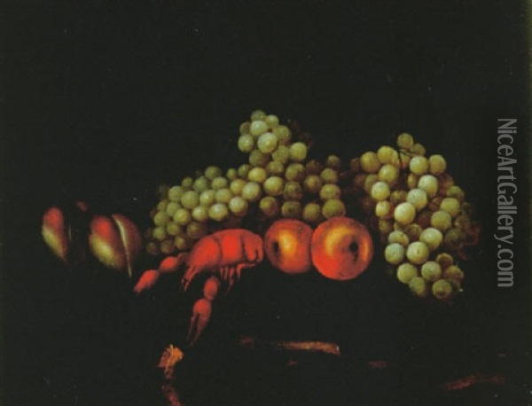 Stilleben Mit Trauben, Pfirschen, Apfeln Und Flusskrebs Oil Painting - Alexander Truessel