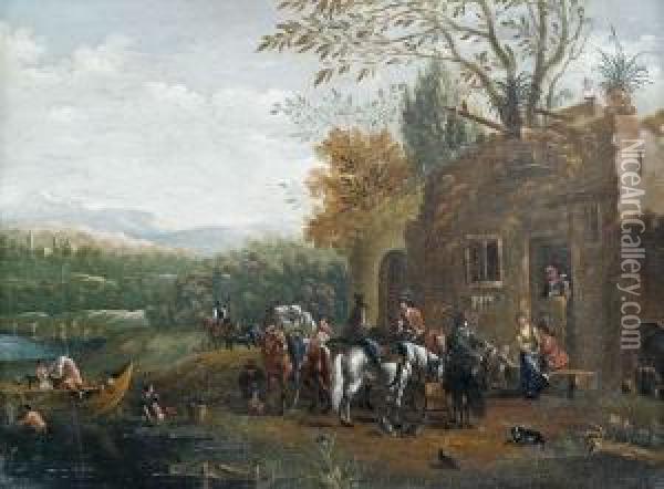 Rastende Reiter Vor Einem Wirtshaus Oil Painting - Barend Gael or Gaal