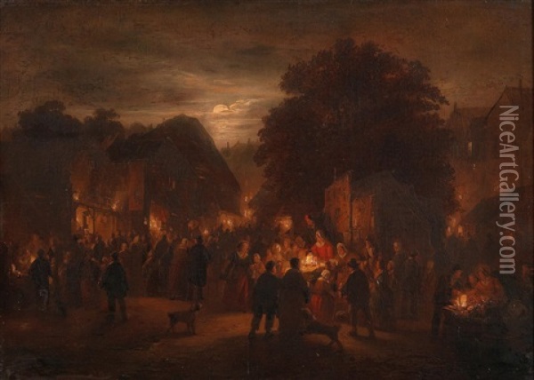 Parish Fair At Night Oil Painting - George Gillis van Haanen