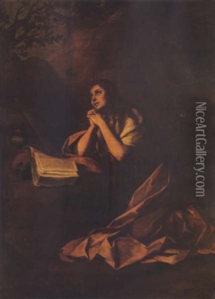 The Penitent Magdalen In Prayer In A Mountainous Landscape Oil Painting - Bartolome Esteban Murillo