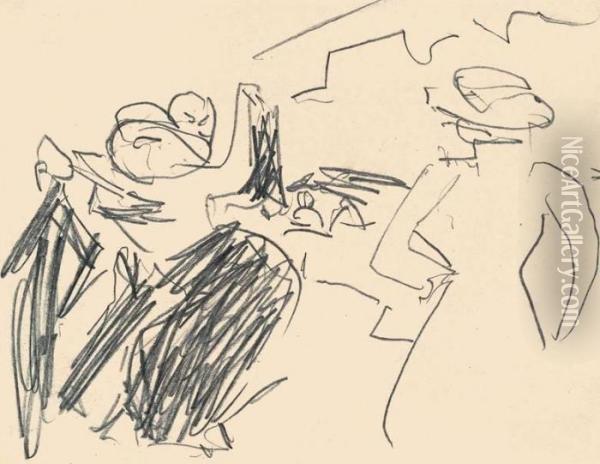Tanzendes Paar Mit Zuschauerin Oil Painting - Ernst Ludwig Kirchner