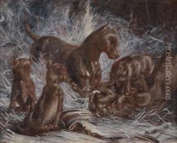 Wolfhounds Oil Painting - Bela Pallik