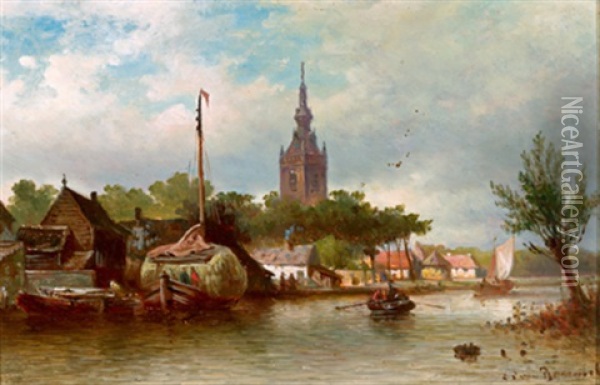 Das Dorf Oberschie Bei Rotterdam In Holland Oil Painting - Elias Pieter van Bommel