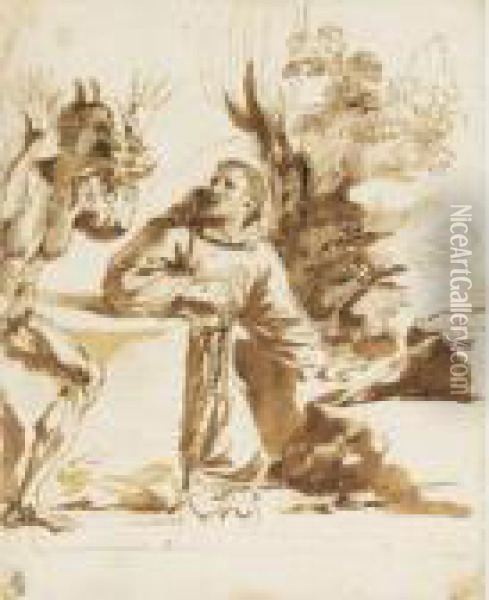 The Temptation Of St. Francis Oil Painting - Guercino