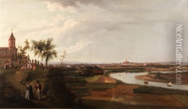 Vista De Sevilla Con El Guadalquivir Oil Painting - Manuel Barron y Carrillo