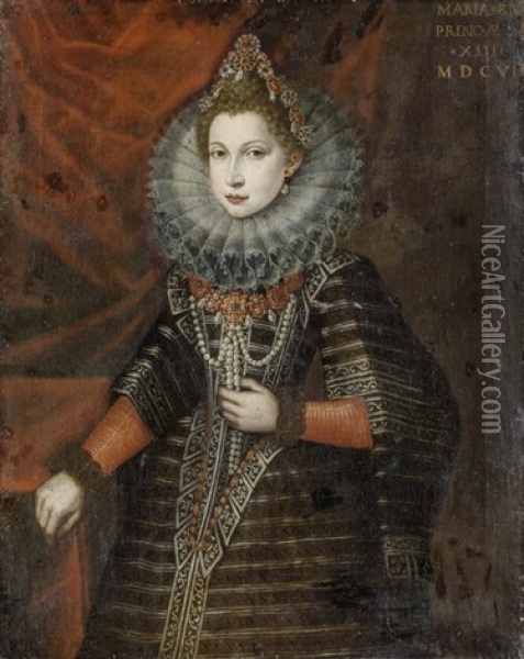 Portrait Der Maria Von Savoyen Oil Painting - Juan Pantoja de la Cruz