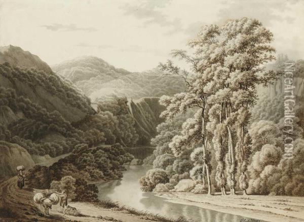 Bewaldete Flusslandschaft Mit Bauerlicher Figurenstaffage. Oil Painting - Pieter Rudolph Kleyn