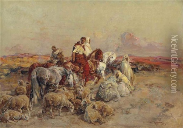 Horsemen And Shepherds In The Desert Oil Painting - Henri Emilien Rousseau