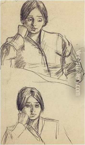 Two Studies Of A Woman In Thought Oil Painting - Roderic O'Conor