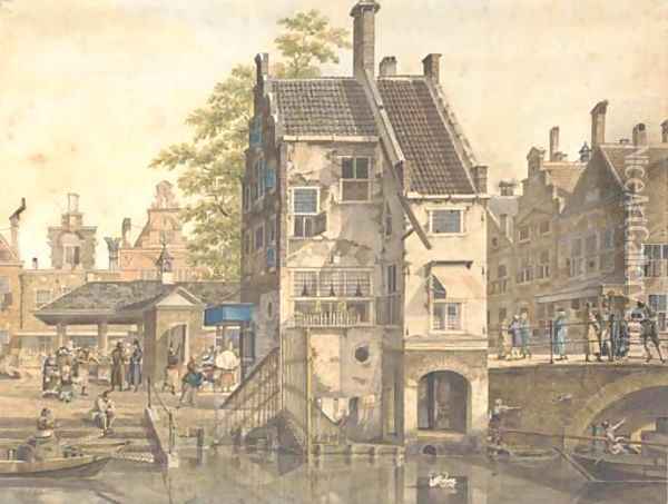 A cappricio view of a Dutch village Oil Painting - Johannes Huibert Prins