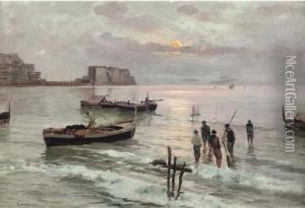 Italian Fishermen At Dusk Oil Painting - Raimpondo Scoppa