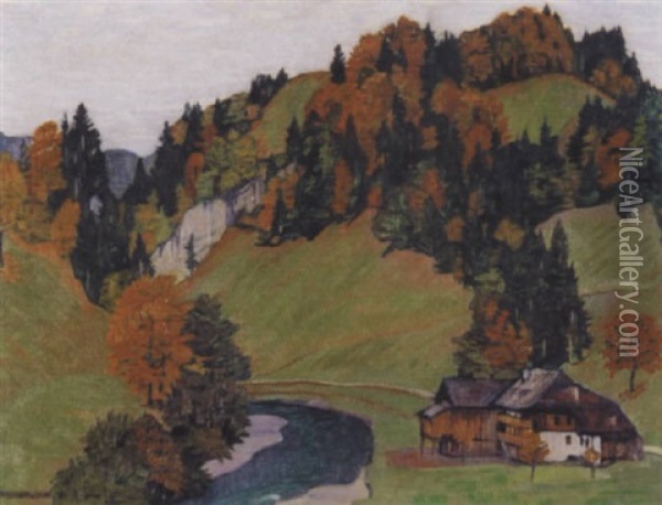 Herbstliche Flusslandschaft Oil Painting - Emil Cardinaux