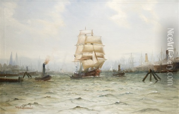 Vollschiff Vor Lubeck Oil Painting - Alfred Serenius Jensen