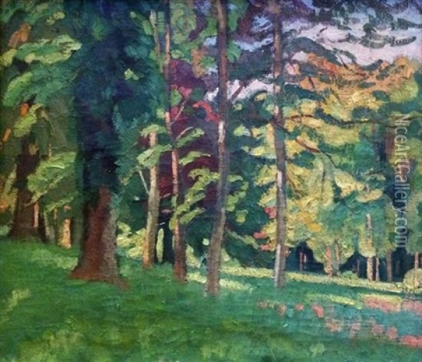 Forest Oil Painting - Charles Theodore Bichet