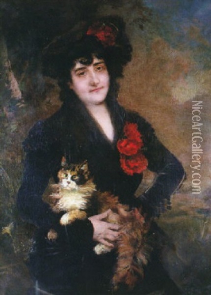 Dama Con Gato Oil Painting - Raimundo de Madrazo y Garreta