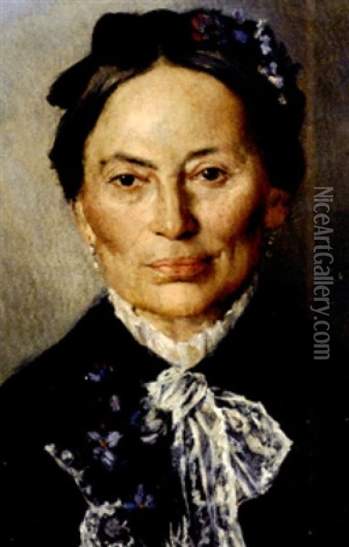 Portrait Einer Alten Dame Mit Weisem Spitzenkragen Oil Painting - Mihaly Munkacsy