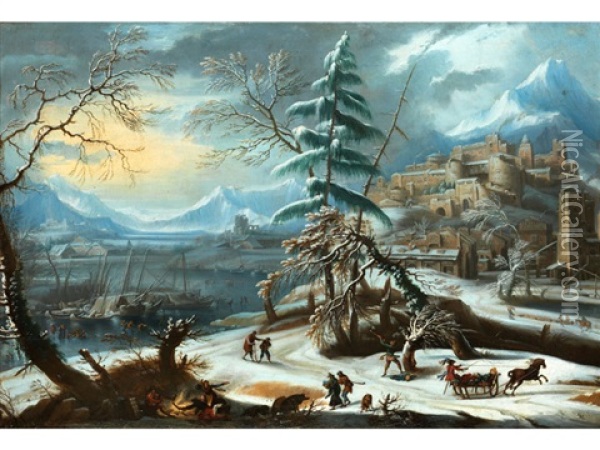Winterlandschaft Oil Painting - Johann Christian Vollerdt