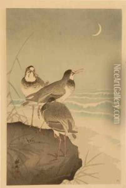 Plovers By The Seaside Oil Painting - Ohara Koson