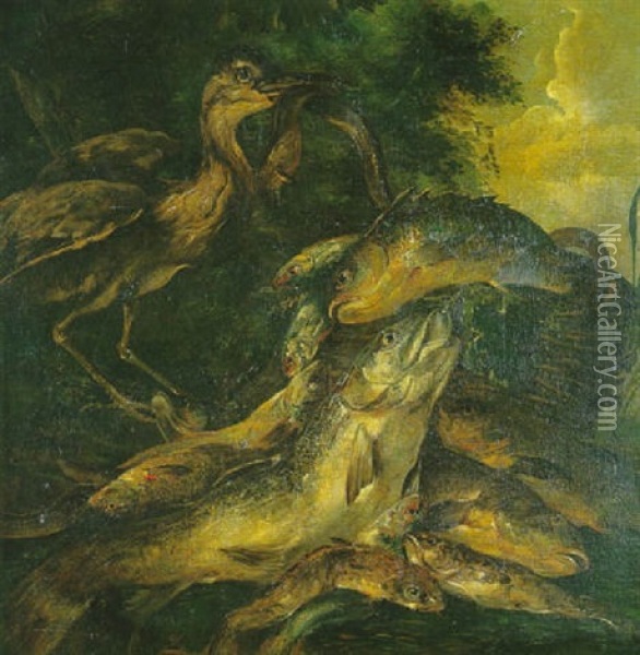 Nature Morte Au Heron Et Aux Poissons Oil Painting - Felice Boselli