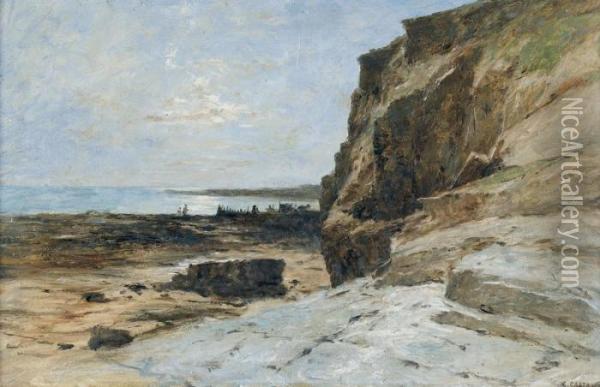 Felsige Strandpartie Am Meer Oil Painting - Gustave Castan