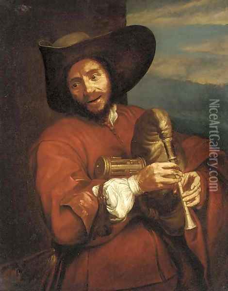 Portrait of Francis Langlois de Chartres, half-length, playing a hurdy-gurdy Oil Painting - Sir Anthony Van Dyck