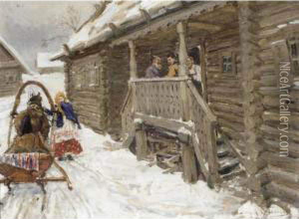 Visitors To The Dacha Oil Painting - Aleksi Stepanovich Stepanov