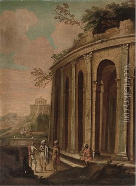 A Landscape With Orientals By A Classical Ruin, Travellers Beyond Oil Painting - Jan de Momper