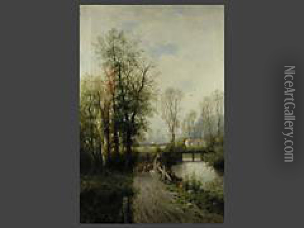Die Schafherde Am Fluss Oil Painting - Karl Kaufmann
