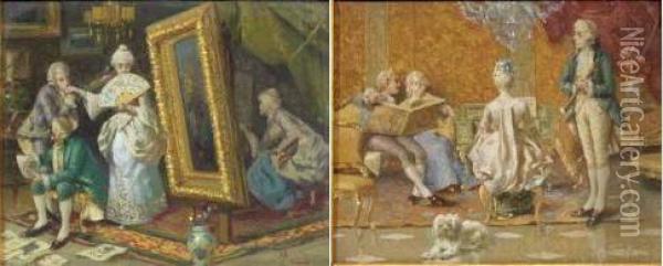 Due Scene Galanti Oil Painting - Pompeo Massini
