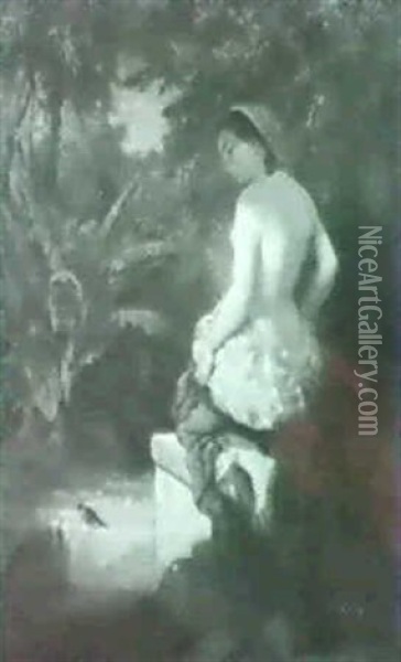 The Bather Surprised Oil Painting - Leopold Guterbock