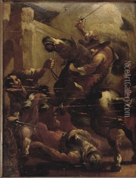 Cavalry Skirmishes (+ Another; Pair) Oil Painting - Francesco Simonini