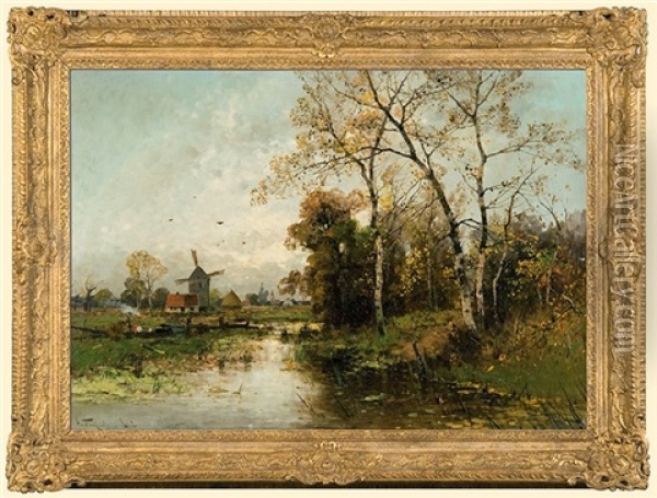 Landscape With A Windmill Oil Painting - Heinz Flockenhaus