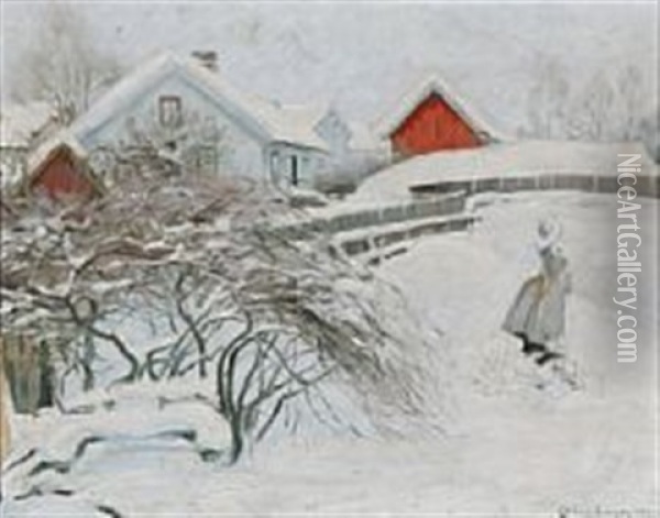 A Snowy Day In The Garden Oil Painting - Karl Johannes Andreas Adam Dornberger