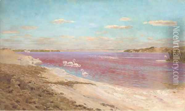 The flamingo lake Oil Painting - Otto Pilny