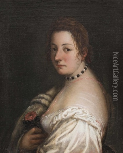 Portrat Einer Dame Mit Rose Oil Painting - Girolamo Forabosco